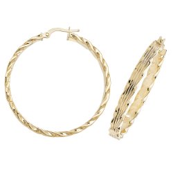 9ct Gold Diamond Cut Twisted Hoops ER995-