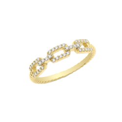 9ct Gold Grain Set Cz Link Ring 