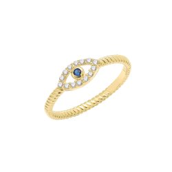9ct Gold Cz Evil Eye Ring 