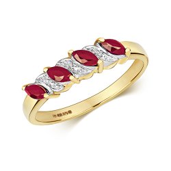 Diamond & Ruby Marquise And Grain Set Ring In 9ct Gold 