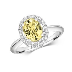 Diamond & Yellow Sapphire Oval Cluster Ring In 18ct White Gold RDQ250W-