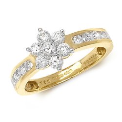 Diamond Cluster With Grain Set Shoulders Ring In 18ct Gold 