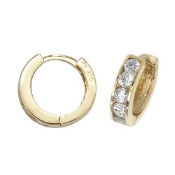 9ct Gold Cz Hinged Hoops 