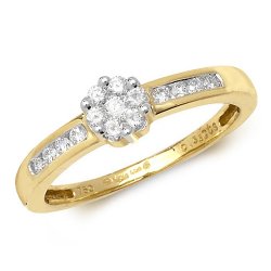 Diamond Cluster With Channel Set Shoulders Ring In 18ct Gold 