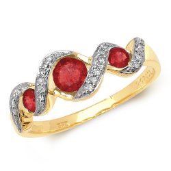 Diamond & Ruby Wave Trilogy Ring In 9ct Gold 