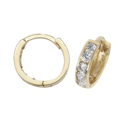 9ct Gold Cz Hinged Hoops 