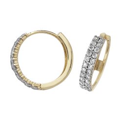 9ct Gold Cz 2 Row Hinged Hoops 