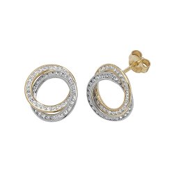 9ct Gold 2 Tone Cz Entwined Circle Studs 