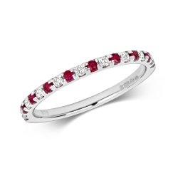 Diamond & Ruby Scallop Set Eternity Ring In 9ct White Gold 