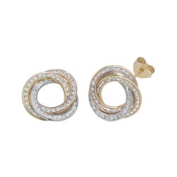 9ct Gold Tricolour Cz Entwined Circle Studs 