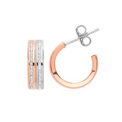 9ct Gold 2 Tone Cz Hoop Studs 