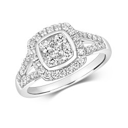 Diamond Cushion Cluster Ring In 18ct White Gold 