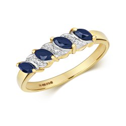 Diamond & Sapphire Marquise And Grain Set Ring In 9ct Gold 