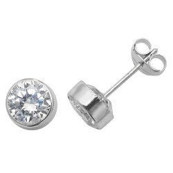9ct White Gold Cz Rubover Studs 