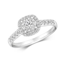 Diamond Brilliant Cushion Halo Ring In 18ct White Gold 