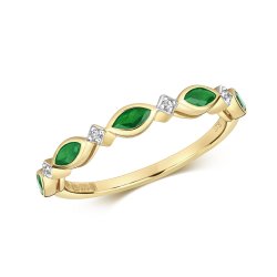 Diamond & Emerald Marquise Half Eternity Ring In 9ct Gold 