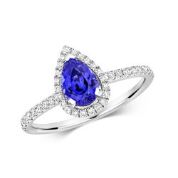 Diamond & Tanzanite Pear Shape Cluster With Set Shoulders Ring In 18ct White Gold RDQ246W-