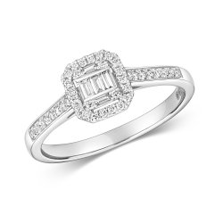 Diamond Cluster Octagon Ring In 9ct White Gold 
