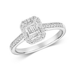 Diamond Cluster Octagon Ring In 9ct White Gold 