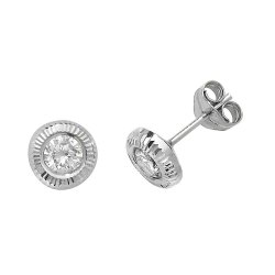9ct White Gold Cz Bezel Studs 