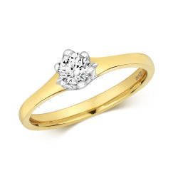 Diamond 6 Claw Set Solitare Engagement Ring In 18ct Gold 