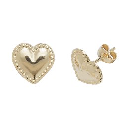 9ct Gold Heart Millgrain Studs 
