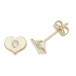 9ct Gold Cz Set Heart Studs 