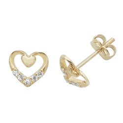 9ct Gold Cz Double Heart Studs 