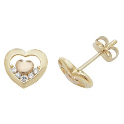 9ct Gold Cz 2 Tone Double Heart Studs 