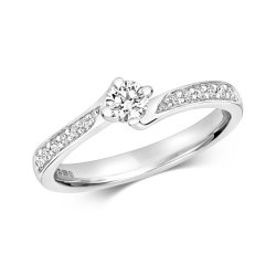 Diamond Solitaire Claw Set With Grain Set Shoulders Ring In 18ct White Gold 