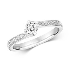 Diamond Solitaire Claw Set With Grain Set Shoulders Ring In 18ct White Gold 