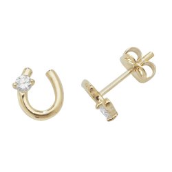 9ct Gold Cz Set Horseshoe Studs 