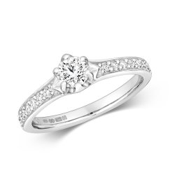 Diamond Solitaire 6 Claw Set With Grain Set Shoulders Ring In 18ct White Gold 