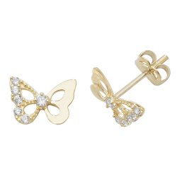 9ct Gold Cz Butterfly Studs 