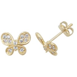 9ct Gold Cz Butterfly Studs 
