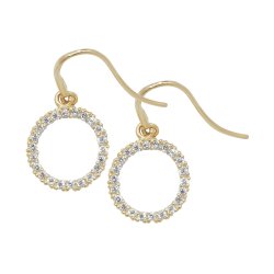 9ct Gold Cz Circle Fish Hook Drops 