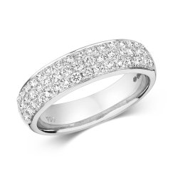 Diamond Grain Set 3 Row Ring In 18 Ct White Gold 