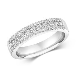 Diamond 3 Row Round Edge Ring In 18ct White Gold 