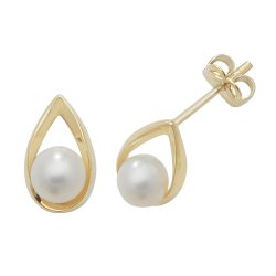 9ct Gold Teardrop And Pearl Studs 