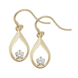 9ct Gold Cz Tear Fish Hook Drops 