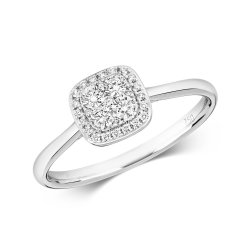 Diamond Cushion Cluster Ring In 18ct White Gold 