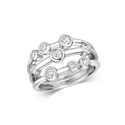 Diamond 3 Row Rubover Ring In 18ct White Gold 