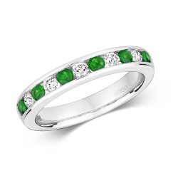 Diamond & Emerald Channel Set Eternity Ring In 18ct White Gold 