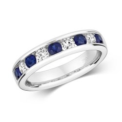 Diamond & Sapphire Channel Set Eternity Ring In 18ct White Gold 