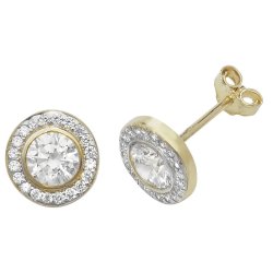 9ct Gold Cz Round Halo Studs 