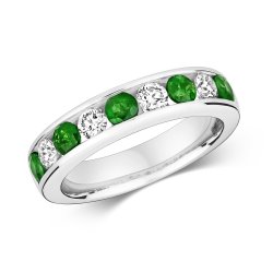 Diamond & Emerald Channel Set Half Eternity Ring In 9ct White Gold 