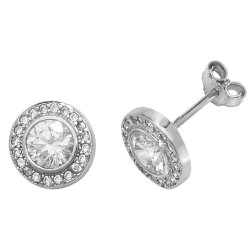 9ct White Gold Cz Round Halo Studs 