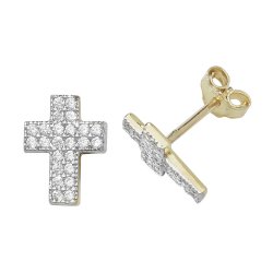 9ct Gold Cz Cross Studs 