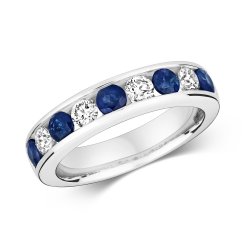 Diamond & Sapphire Channel Set Half Eternity Ring In 9ct White Gold 