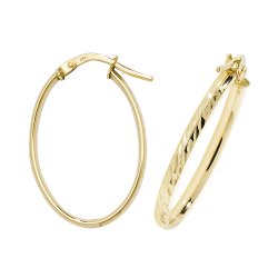 9ct Gold Diamond Cut Oval Hoops ER1042-
